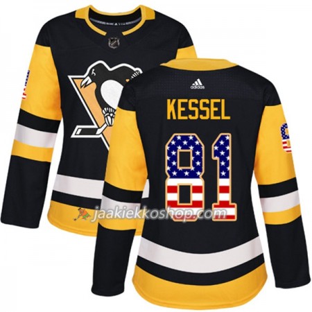 Nainen NHL Pittsburgh Penguins Pelipaita Phil Kessel 81 Adidas 2017-2018 Musta USA Flag Fashion Authentic